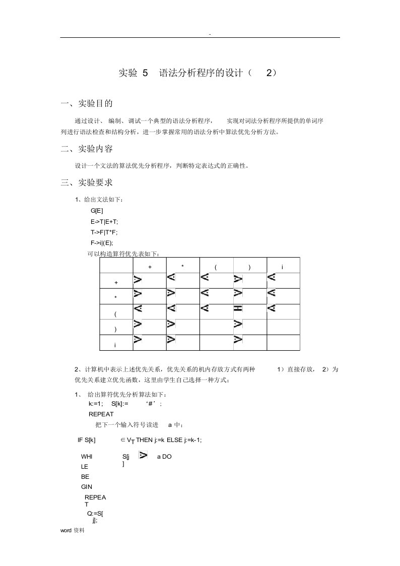 编译原理实验报告5-语法分析程序的设计