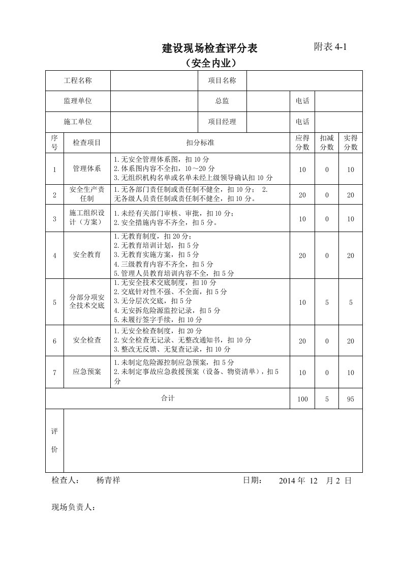 甲方建设现场检查表