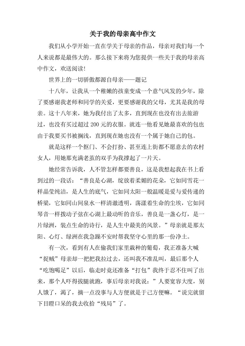 关于我的母亲高中作文