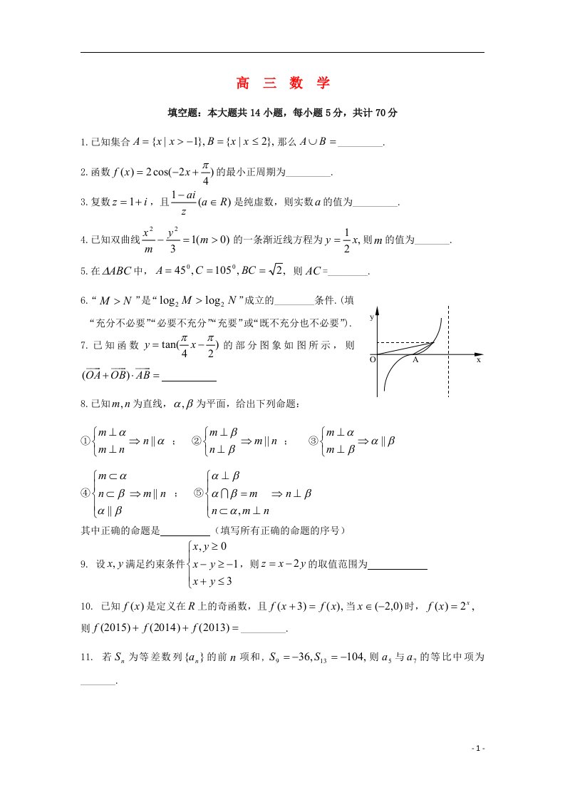 江苏省扬州中学高三数学上学期质量检测（12月）试题