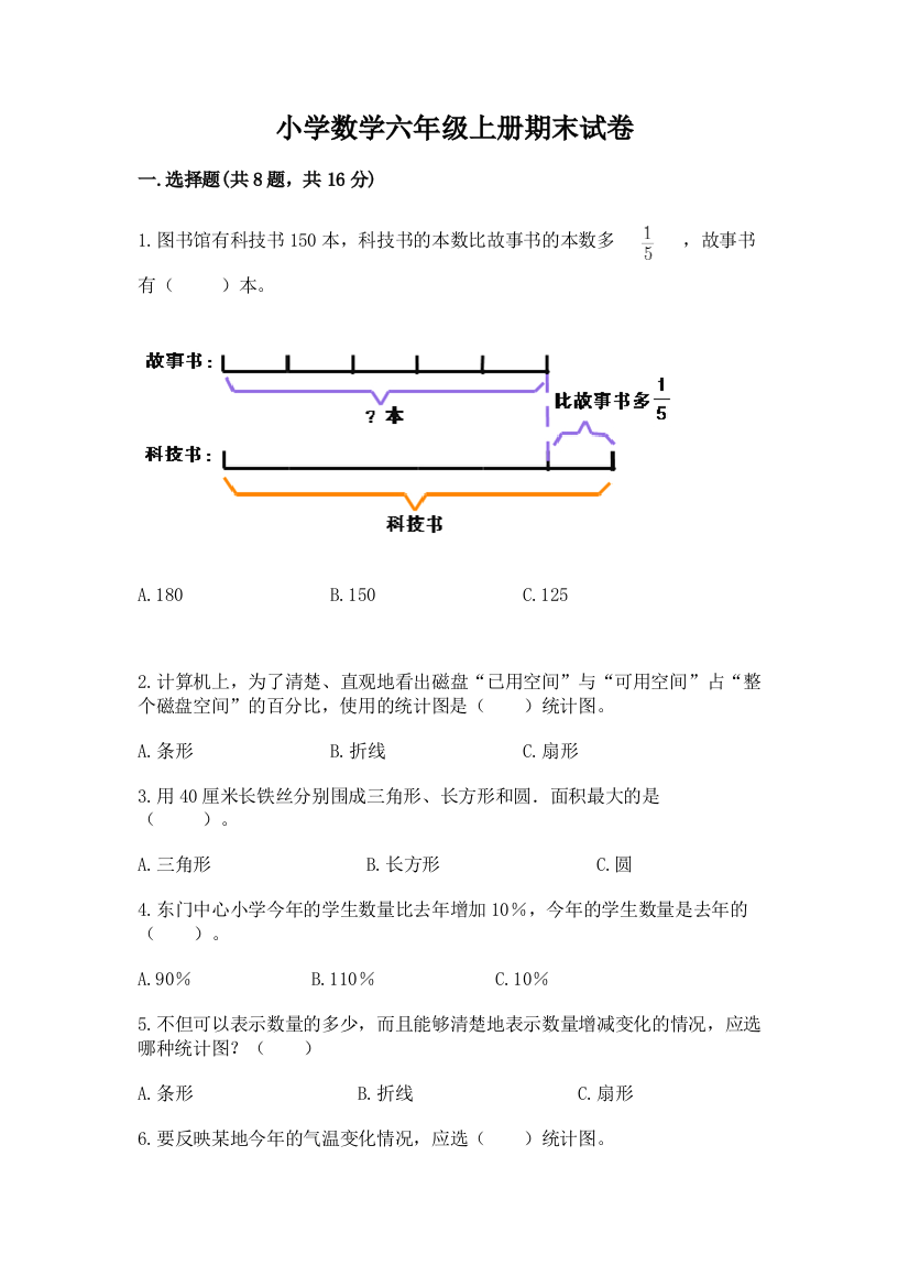 小学数学六年级上册期末试卷附参考答案【实用】