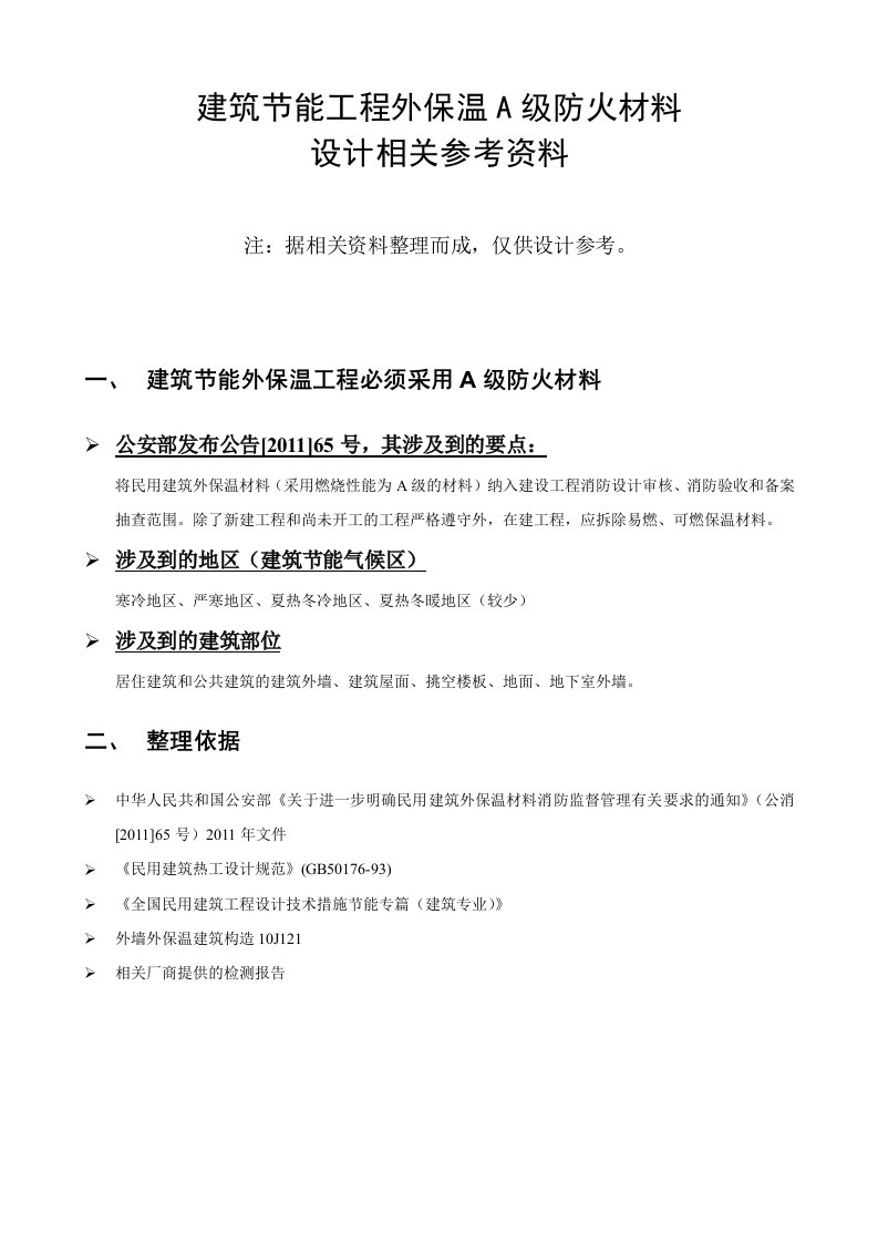 建筑节能外保温级的防火设计相关参考资料Ver