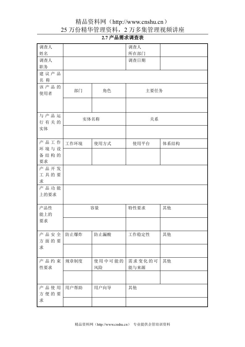 2.7产品需求调查表