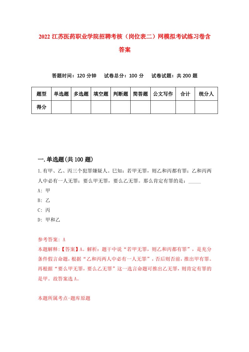 2022江苏医药职业学院招聘考核岗位表二网模拟考试练习卷含答案第8版