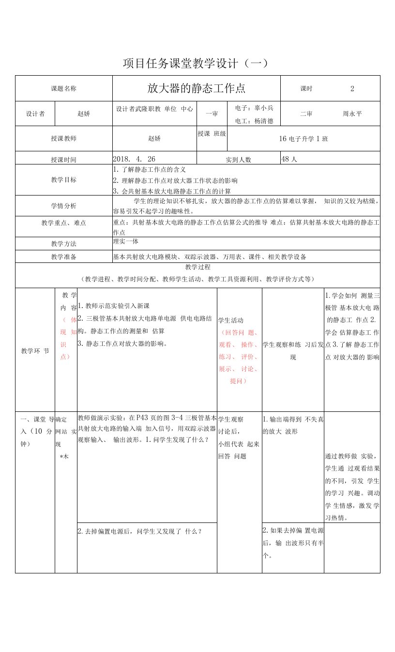 《电子技术基础与技能》教案-静态工作点的测量