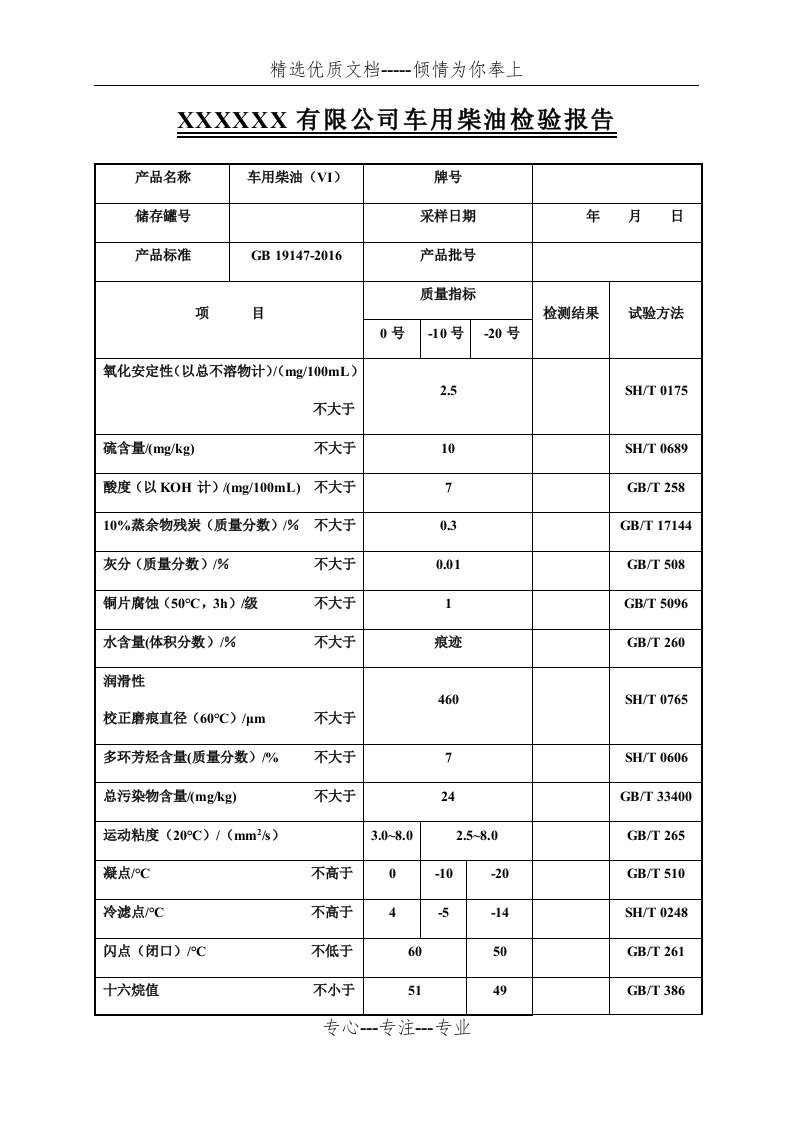 国六车用柴油检验报告(共2页)