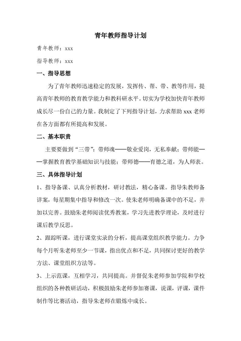 高校青年教师指导计划