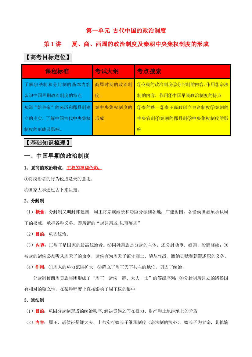 2011版历史一轮精品复习学案：1.1