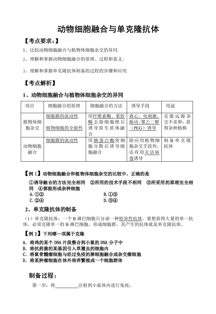 动物细胞融合与单克隆抗体(教师)