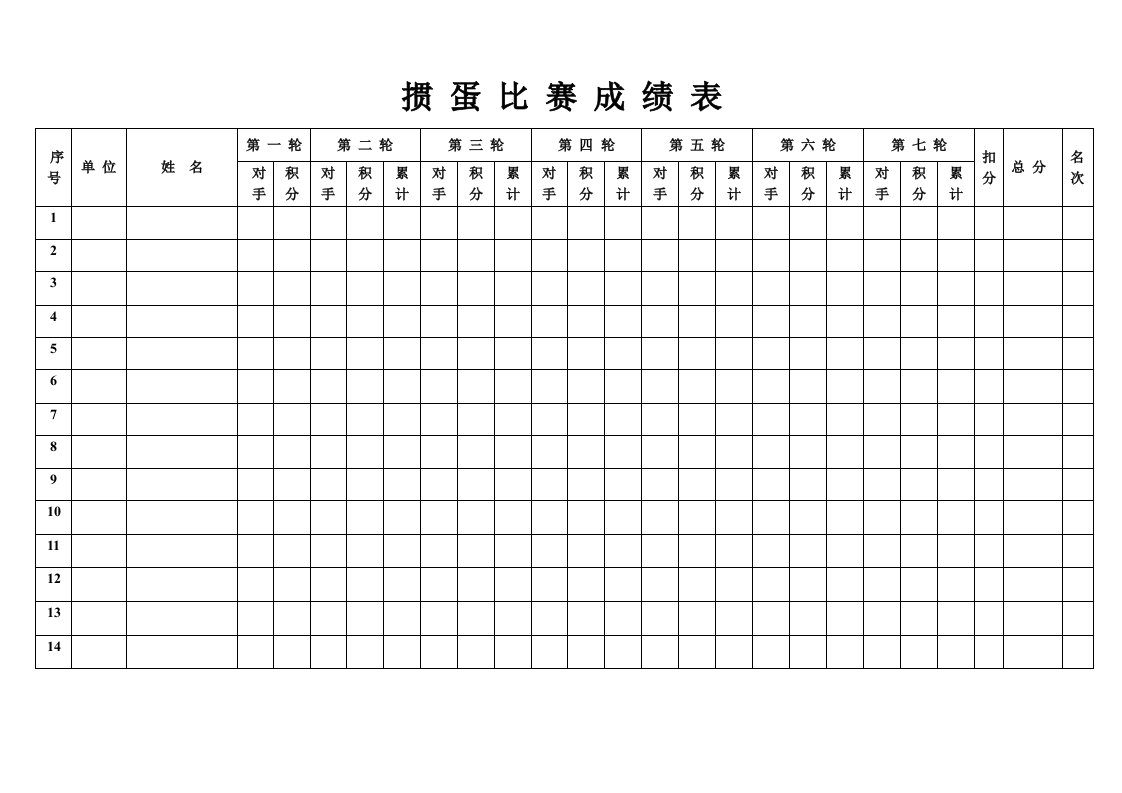 掼蛋比赛成绩表