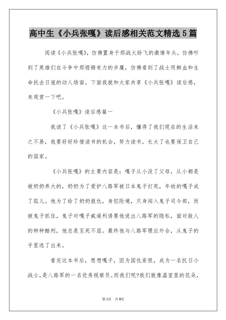 高中生小兵张嘎读后感相关范文精选5篇