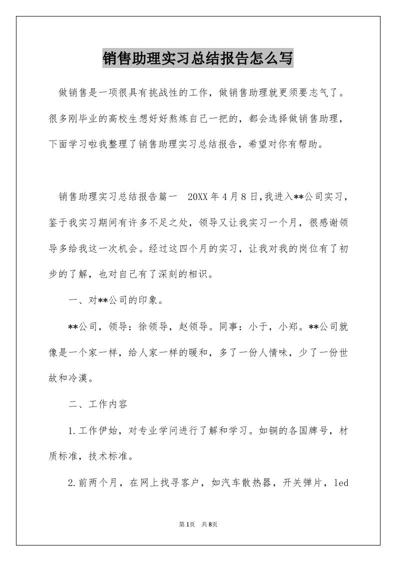 销售助理实习总结报告怎么写