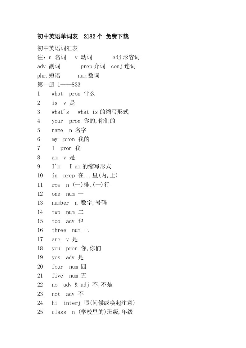 初中英语单词表