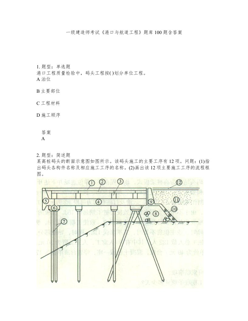 一级建造师考试港口与航道工程题库100题含答案测考421版