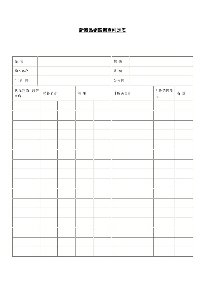 新商品销路调查判定表