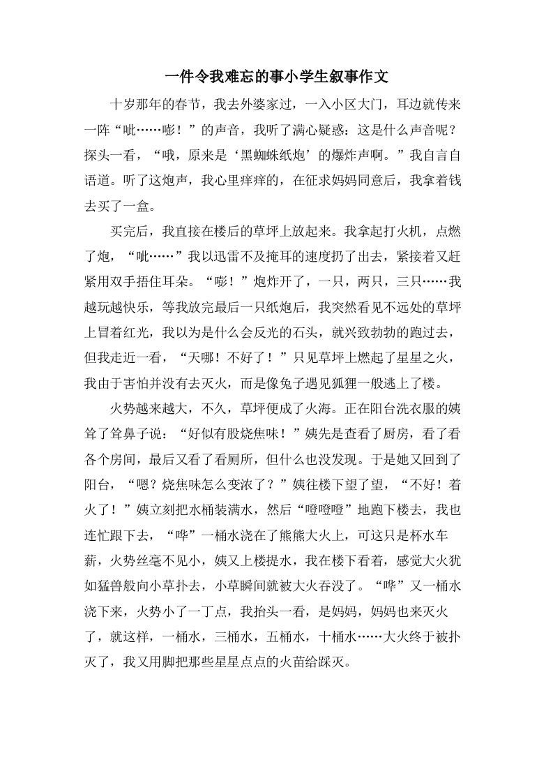 一件令我难忘的事小学生叙事作文