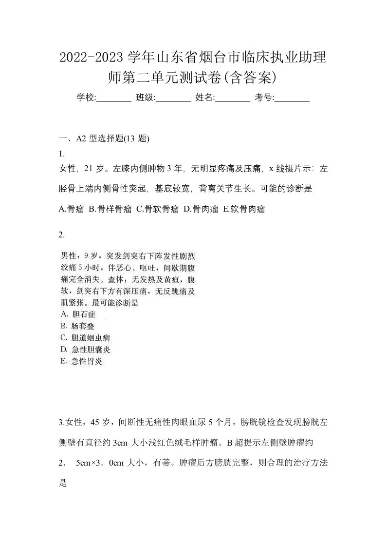 2022-2023学年山东省烟台市临床执业助理师第二单元测试卷含答案