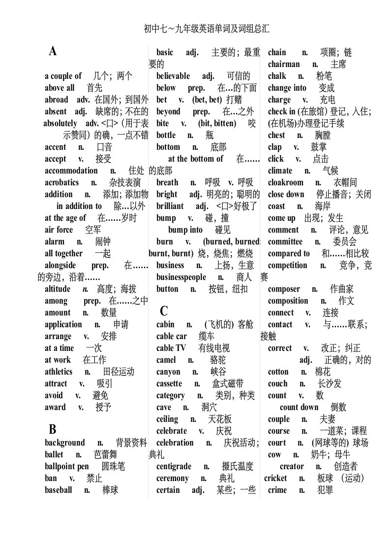 初中七-九年级英语单词及词组总汇