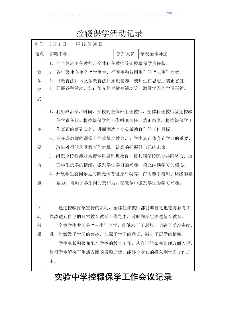 控辍保学工作会议记录文本