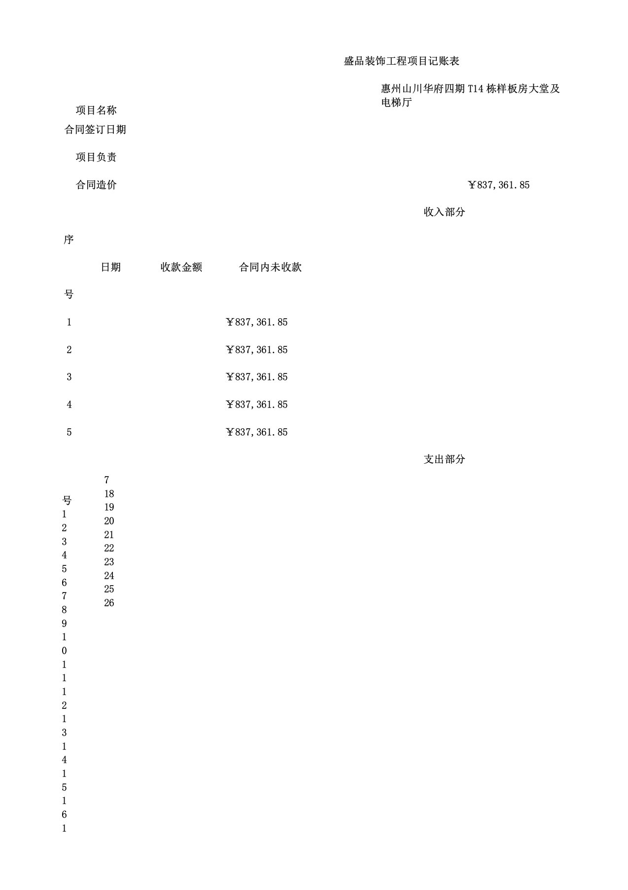 会计工程项目记账表格