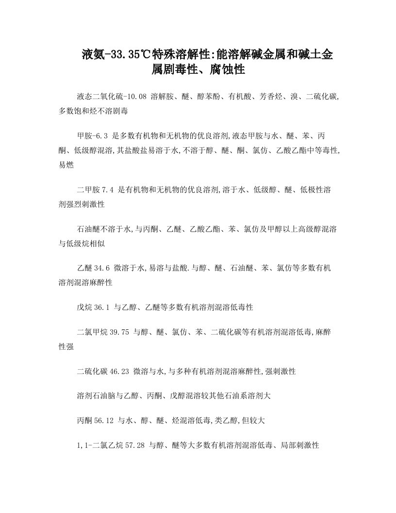 各种溶剂的沸点表