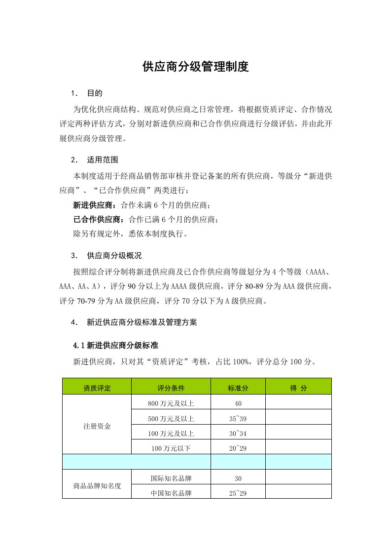 企业管理-07供应商分级管理制度