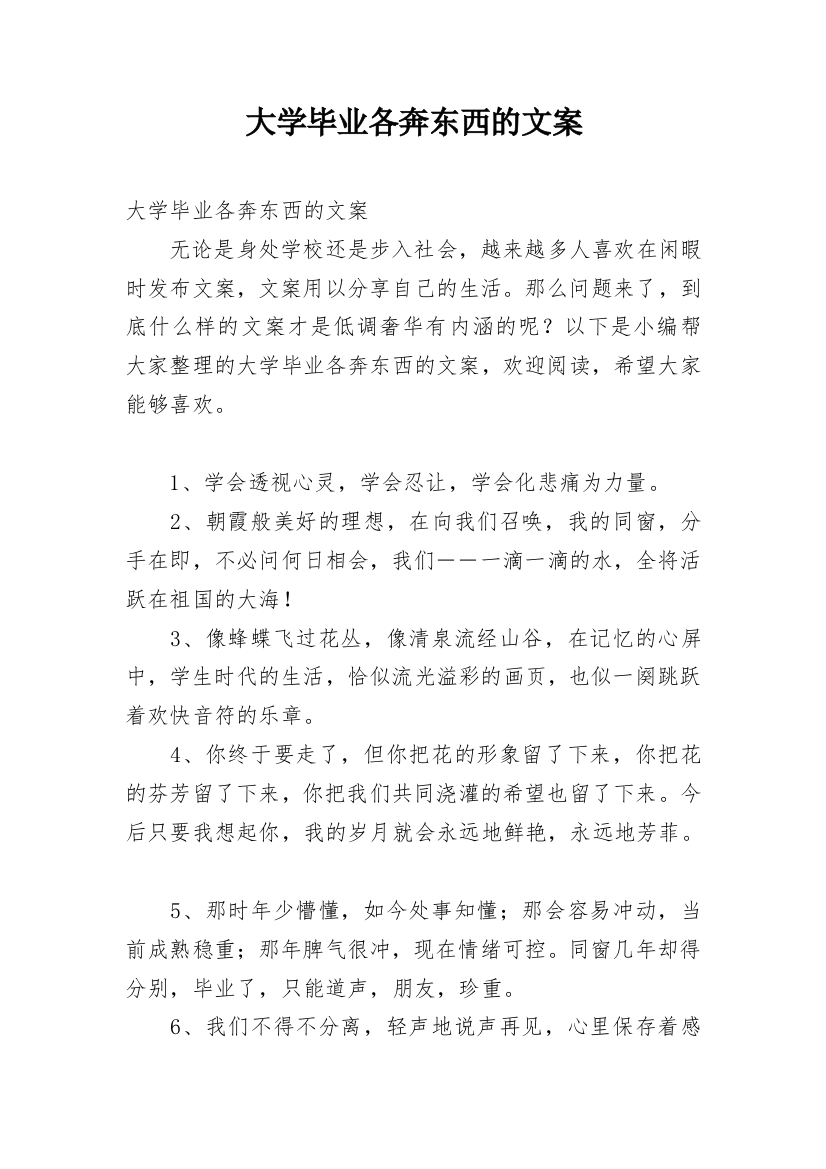 大学毕业各奔东西的文案