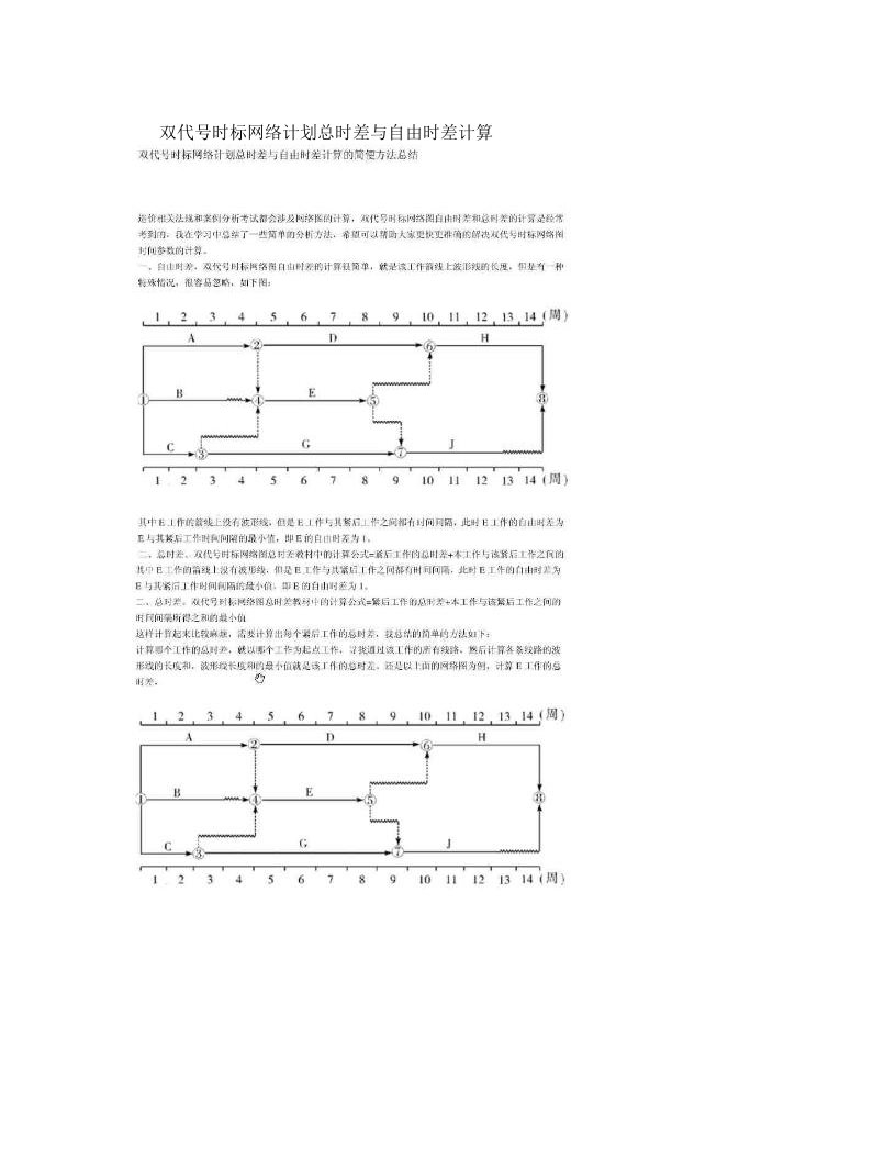 2014一建双代号时标网络计划总时差与自由时差计算