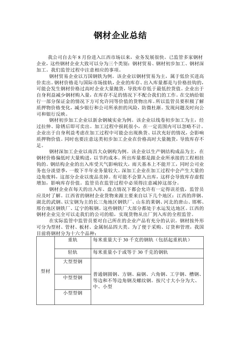 钢材企业盘库总结