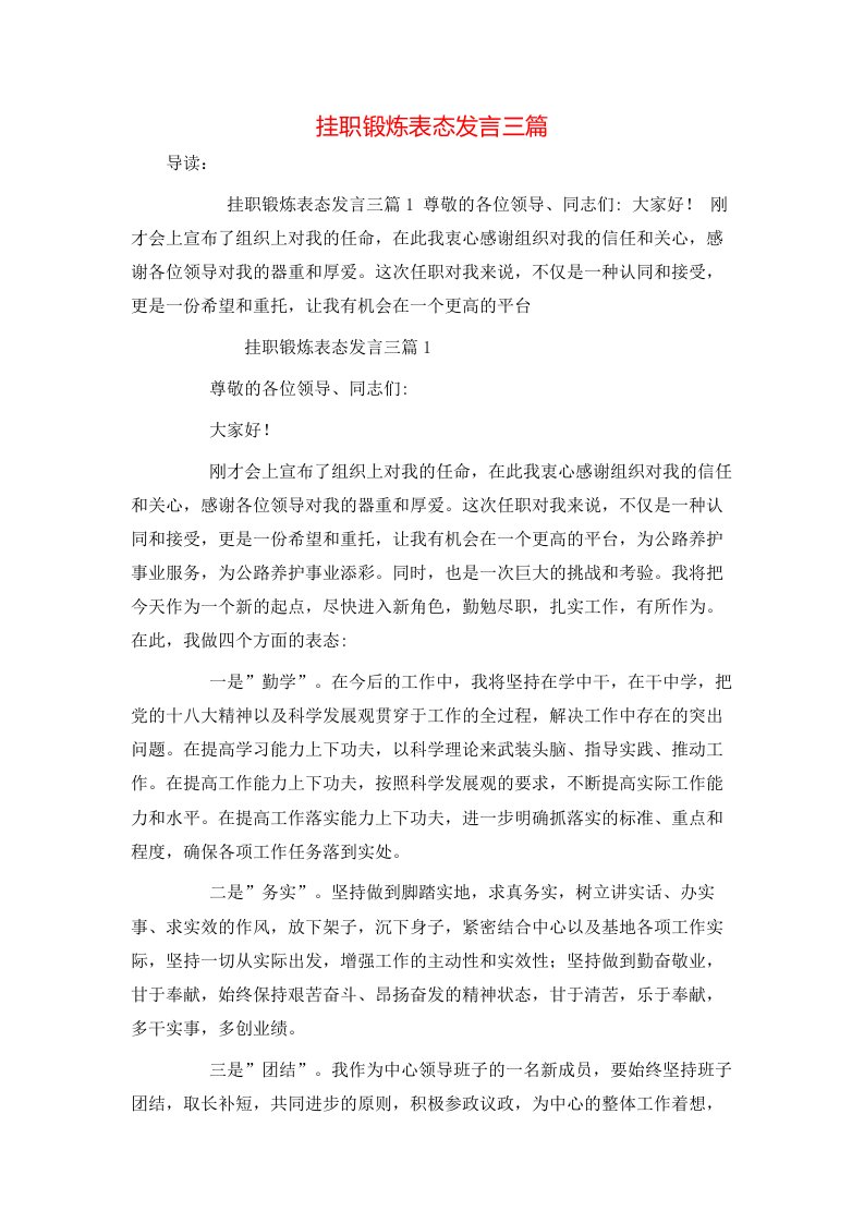 挂职锻炼表态发言三篇