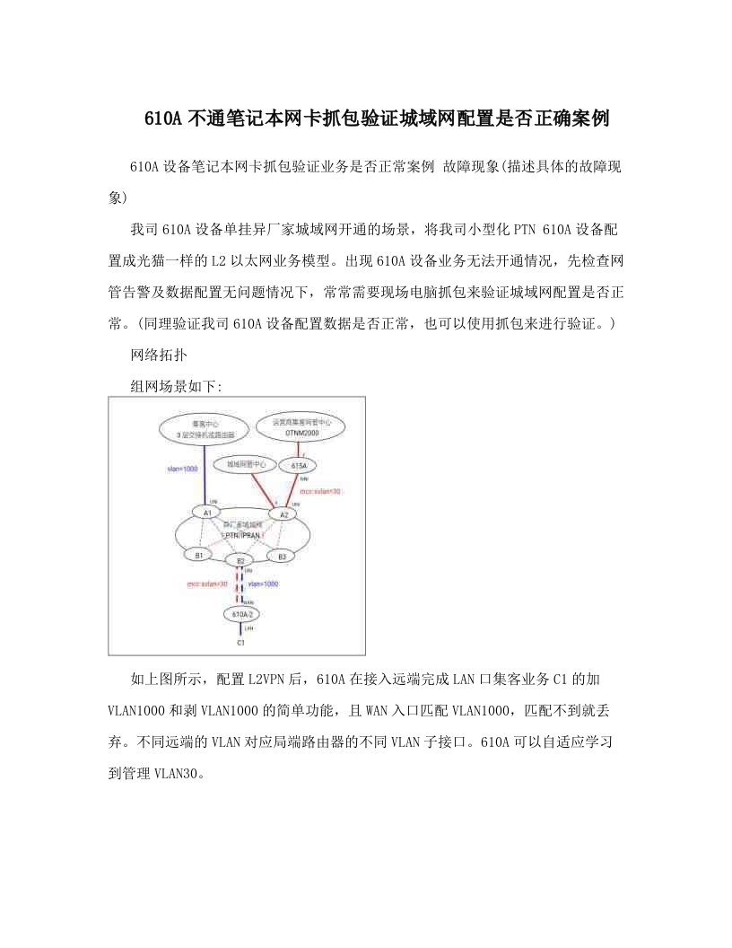 610A不通笔记本网卡抓包验证城域网配置是否正确案例