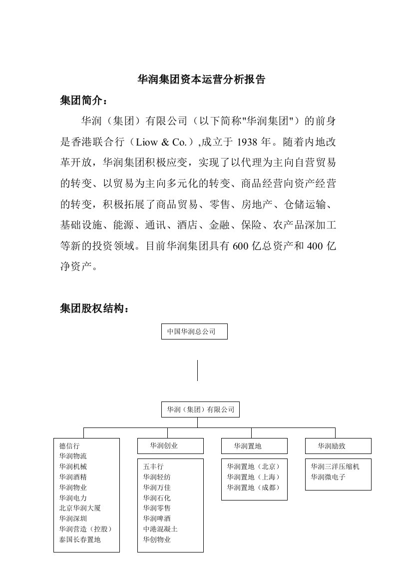 运营管理-华润集团资本运营分析报告