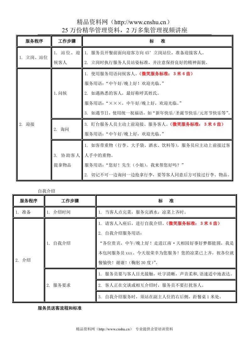 迎客、送客服务用语