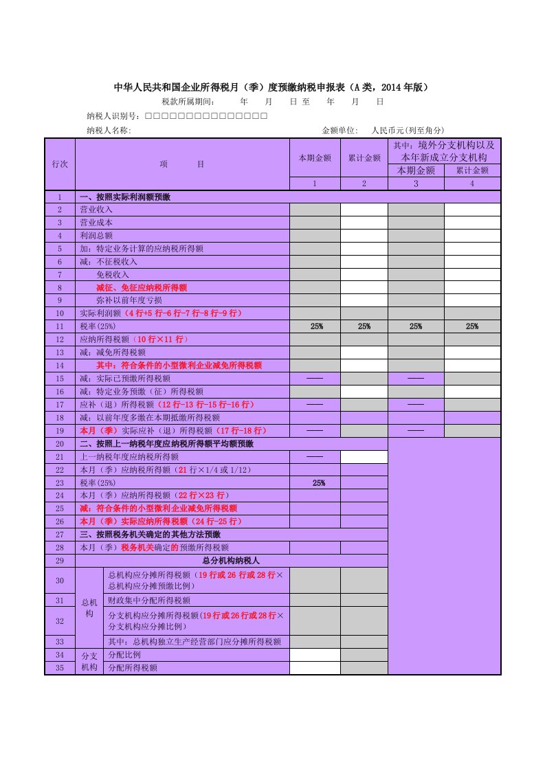 新企业所得税季度申报表及流程