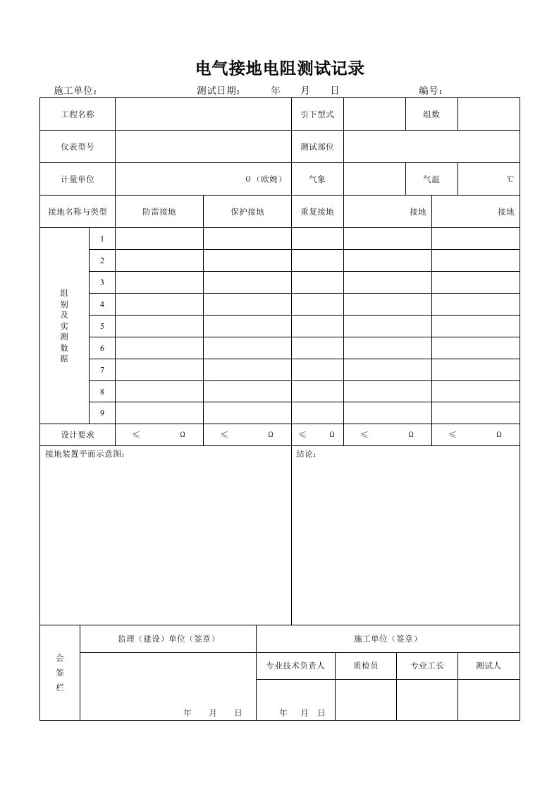 电气接地电阻测试记录