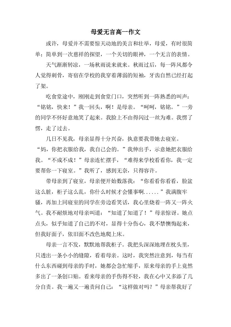 母爱无言高一作文