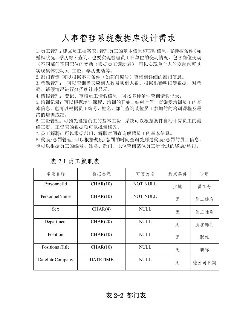 人事管理系统数据库设计