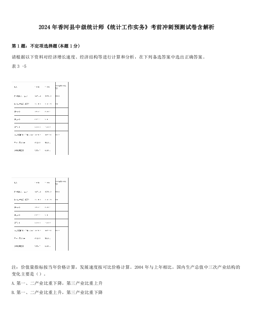 2024年香河县中级统计师《统计工作实务》考前冲刺预测试卷含解析