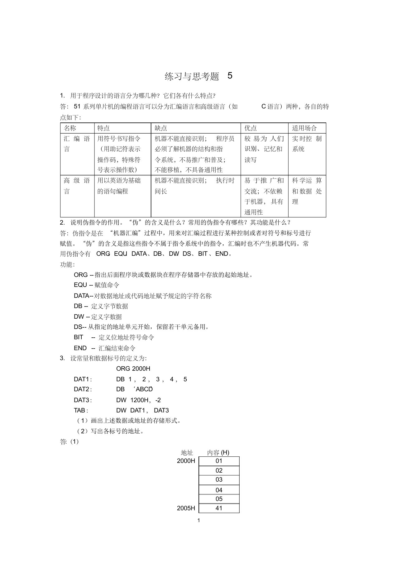 单片微机原理及应用徐春辉第5章习题答案