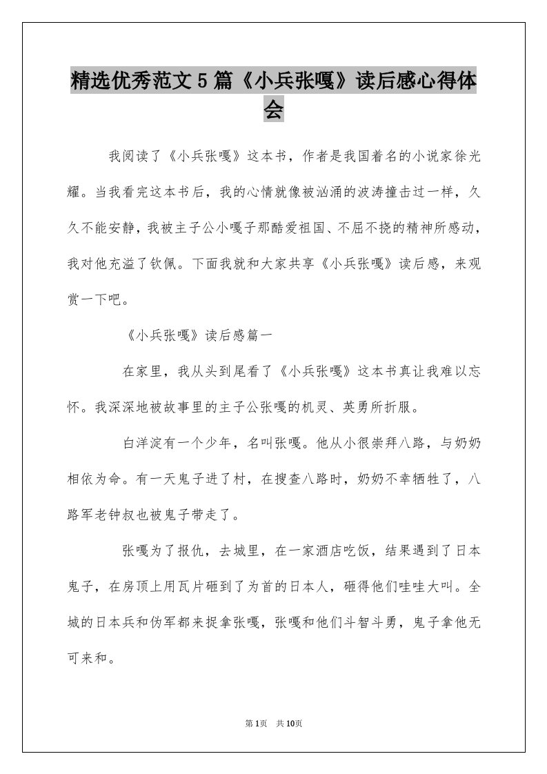 精选优秀范文5篇小兵张嘎读后感心得体会