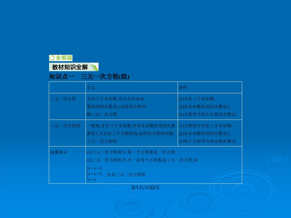 七年级数学下册三元一次方程组的解法