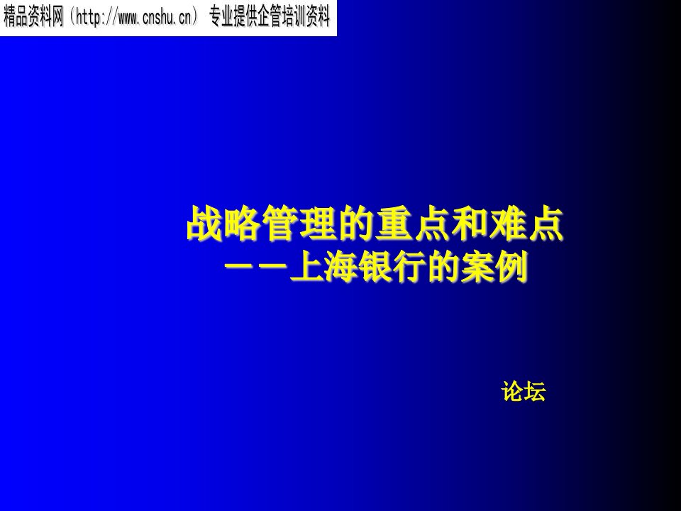 金融保险-战略管理的重点和难点－上海银行的案例