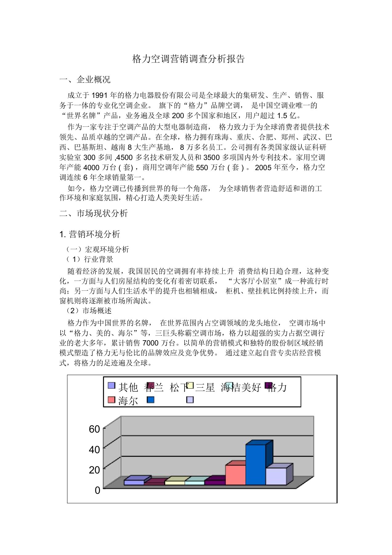 格力空调调查分析报告