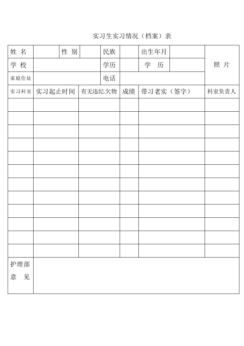 实习生实习情况表模板