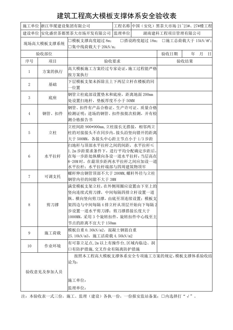 高支模验收表