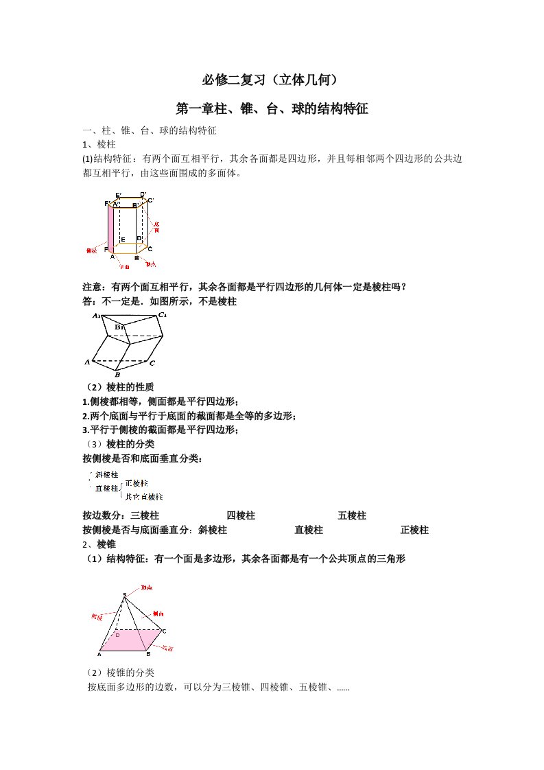 高中数学必修二知识点总结