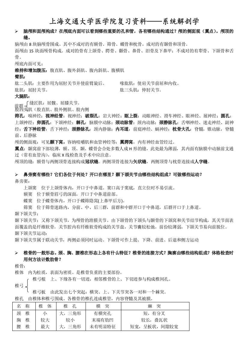 9A大学医学院复习资料——系统解剖学