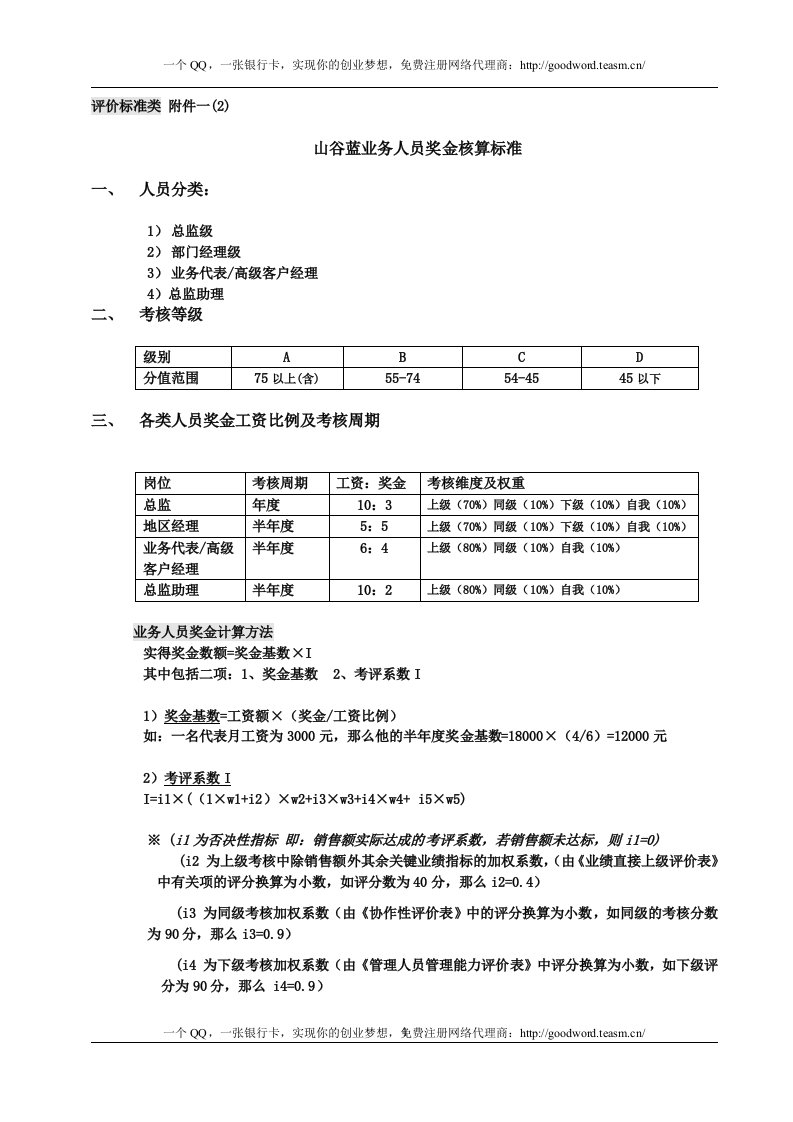 业务人员奖金核算标准