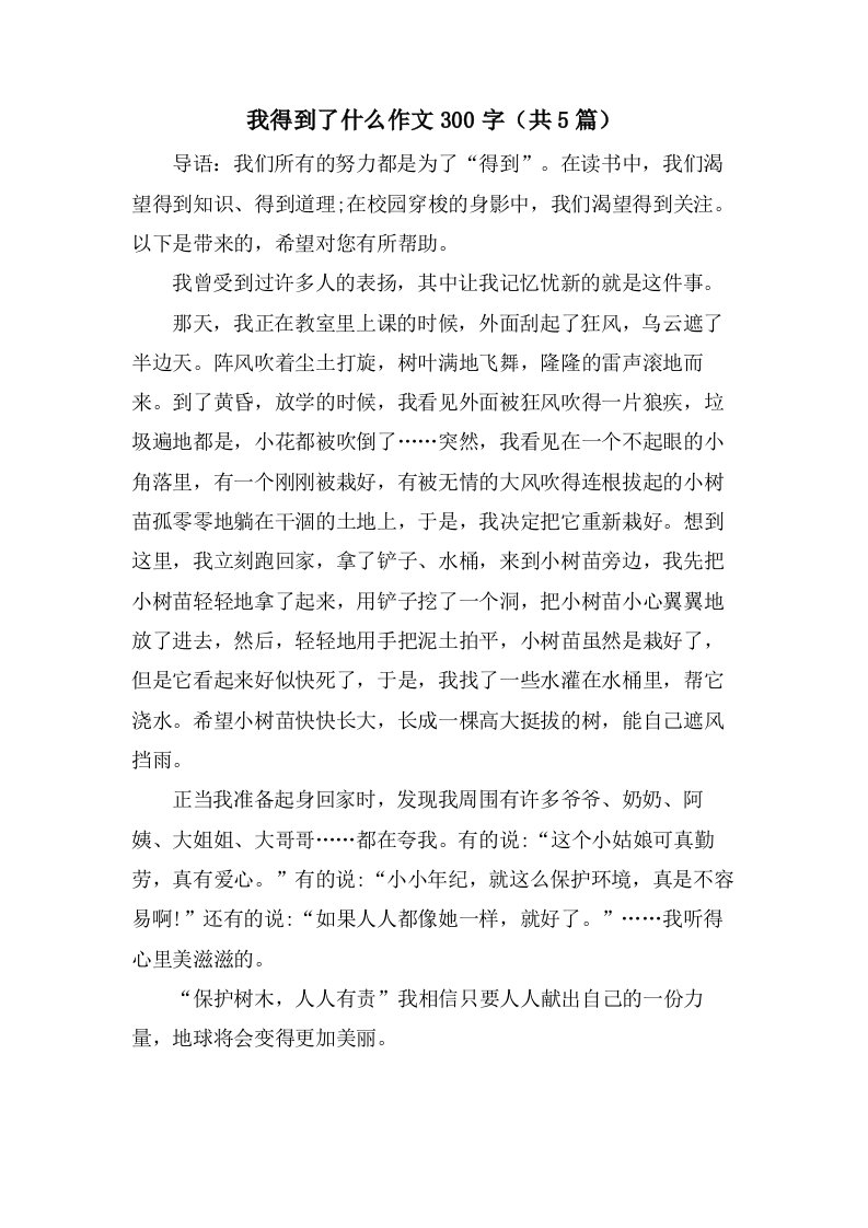 我得到了什么作文300字（共5篇）