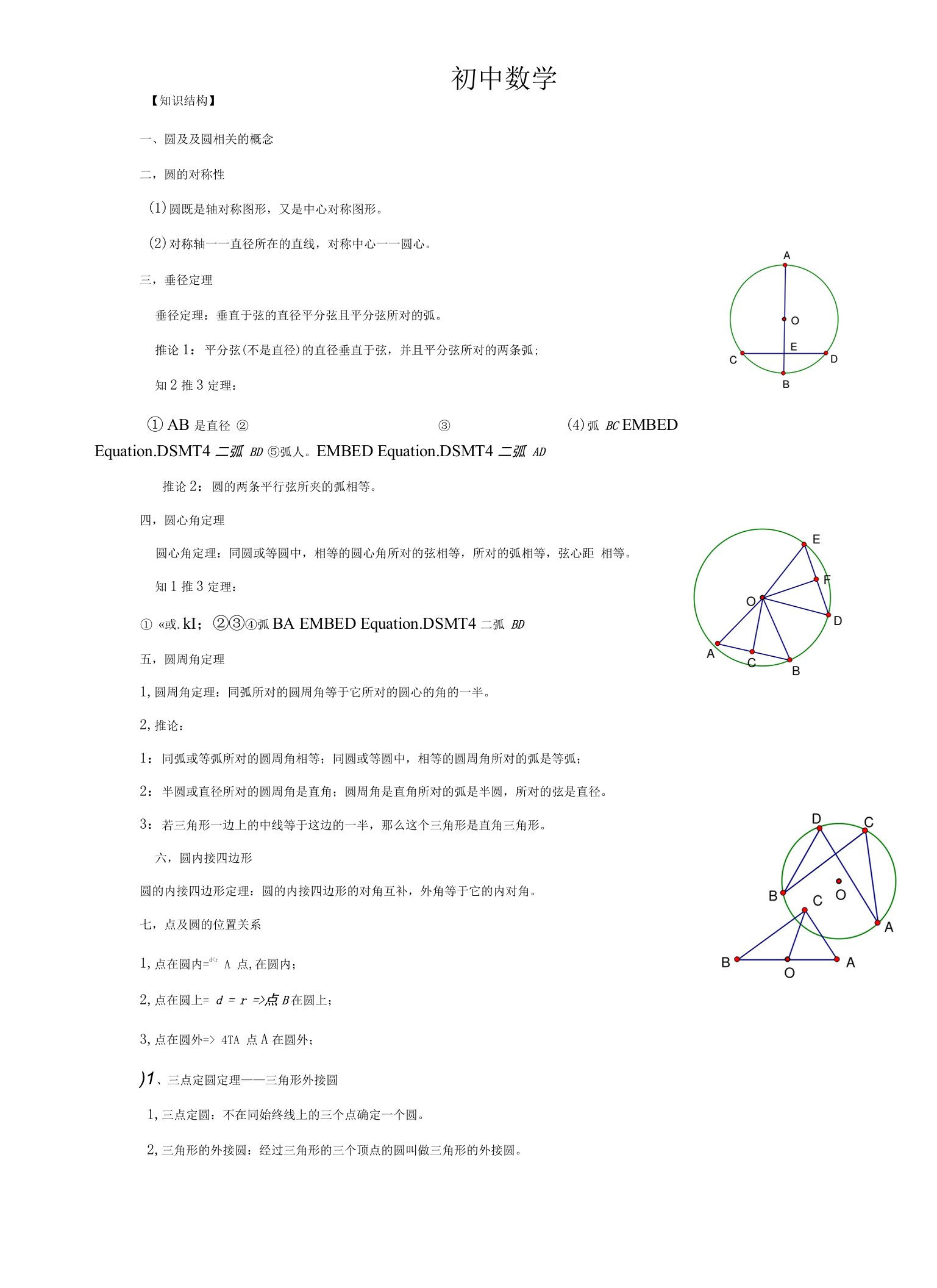 中考圆知识点总结复习